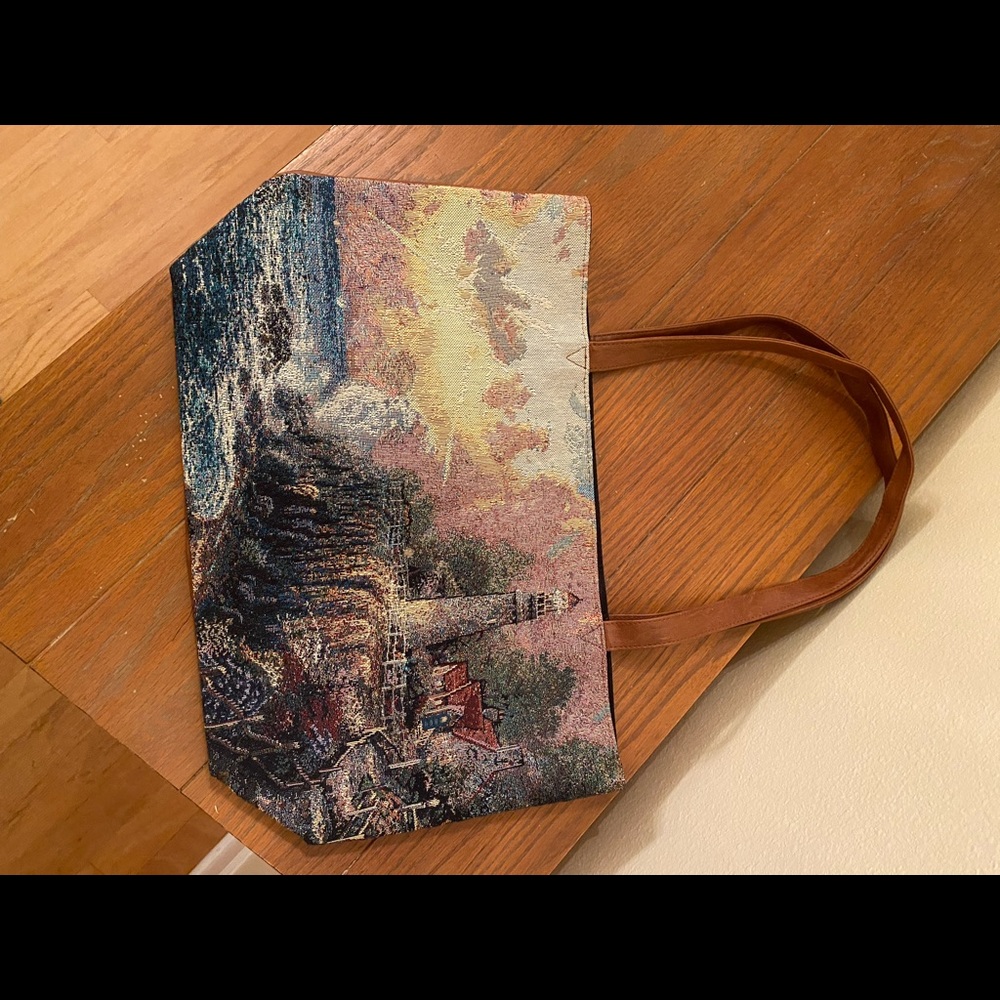 Thomas Kinkade tote Light of Peace Lighthouse tapestry tote bag